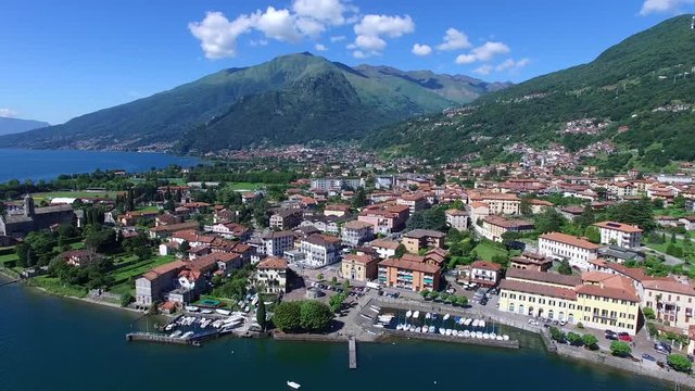 Lago di Como - Gravedona - Como lake Italy - Aerial view 4k