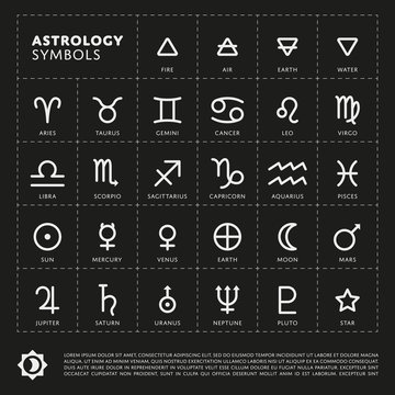 Vector Astrology Signs of the zodiac. Planet the Solar system. Four elements