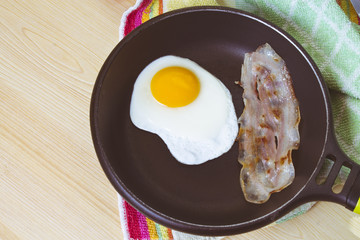 fried egg with bacon in the pan