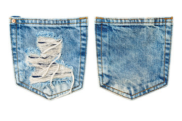collection of different jeans pocket isolated on white.