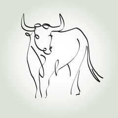 Bull in a minimal line style vector