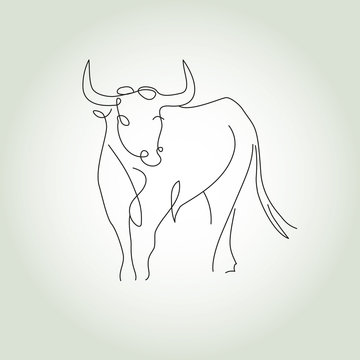 Bull in a minimal line style vector