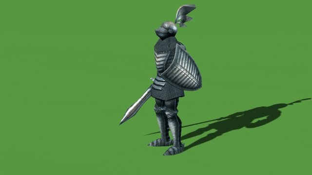3d animation of medieval knight fighting with swords and shield  isolated on green screen 