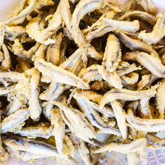Close-up of pile of fried fish