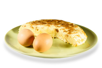 Close-up of delicious omelette on green plate