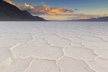 Salt pan polygons at Badwater Basin, 282ft below sea level and the lowest place in North America, Death Valley National Park, California