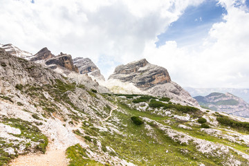 Fototapeta na wymiar An alpine route in the mountains, also known as Alta Via 1, The Dolomites, Alps, South Tyrol, Italy.
