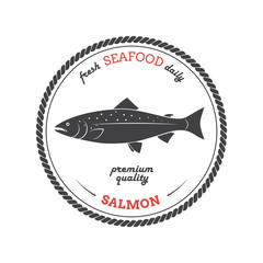 Vector salmon silhouette. Salmon label. Template for stores, markets, food packaging. Seafood illustration.