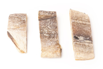 Salted codfish or salt cod isolated on a white background
