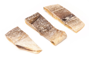 Salted codfish or salt cod isolated on a white background