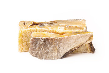 Salted codfish or salt cod isolated on a white background