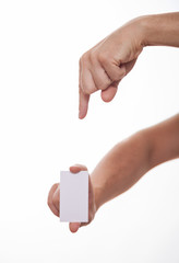 Male hand indicating an empty business card