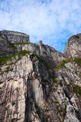 Steep rugged mountainside surrounding the Pulpit Rock landing in the middle