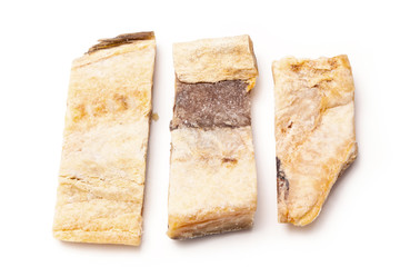 Salted codfish or salt cod isolated on a white background