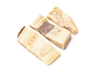 Salted codfish or salt cod isolated on a white background