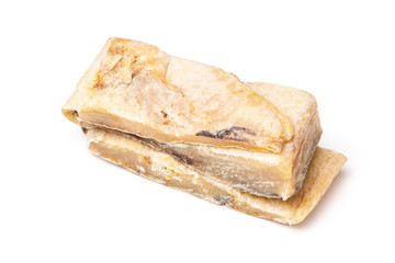 Salted codfish or salt cod isolated on a white background