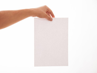 Unrecognizable man holding an empty sheet of paper