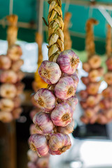 French garlic display in market in south of France,