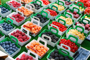 Different berries on market in south of France, Arles, Provence