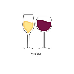 glass of white wine, glass of red wine. logo. emblem. vector illustration.