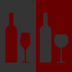 wine set, bottle and glass of wine. white and red. vector illustration.