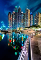 Foto op Canvas Hoogste woonpanorama & 39 s nachts. Dubai jachthaven, Verenigde Arabische Emiraten. © marekkijevsky
