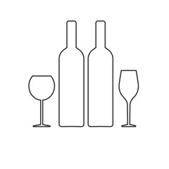 wine set, bottle and glass of wine. white and red. vector illustration.