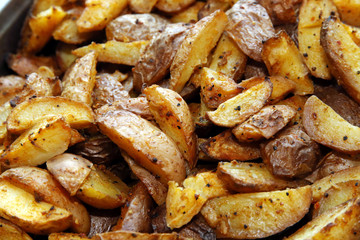 Roasted potatoes ready to eat closeup