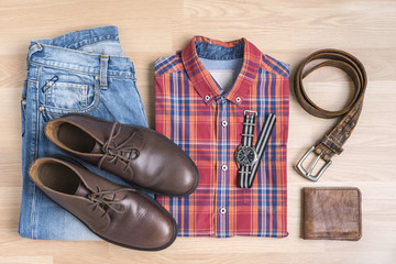 casual men on wooden table