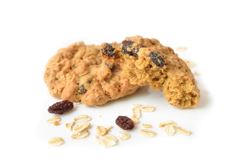 Oatmeal raisin cookies on white background - isolated
