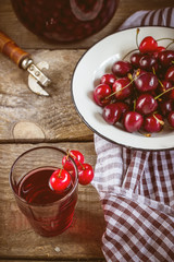 Cherry lemonade on wooden background
