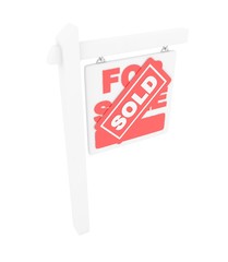 For sale sold  red icon real estate on white background. 3D rendering.