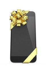 Black phone with golden bow. 3D rendering.