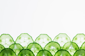 Cucumber slices. Pattern. Frame with the copy space.  Food background. Macro. Texture.