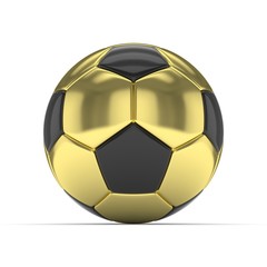 Golden soccer ball on white background. 3D rendering.