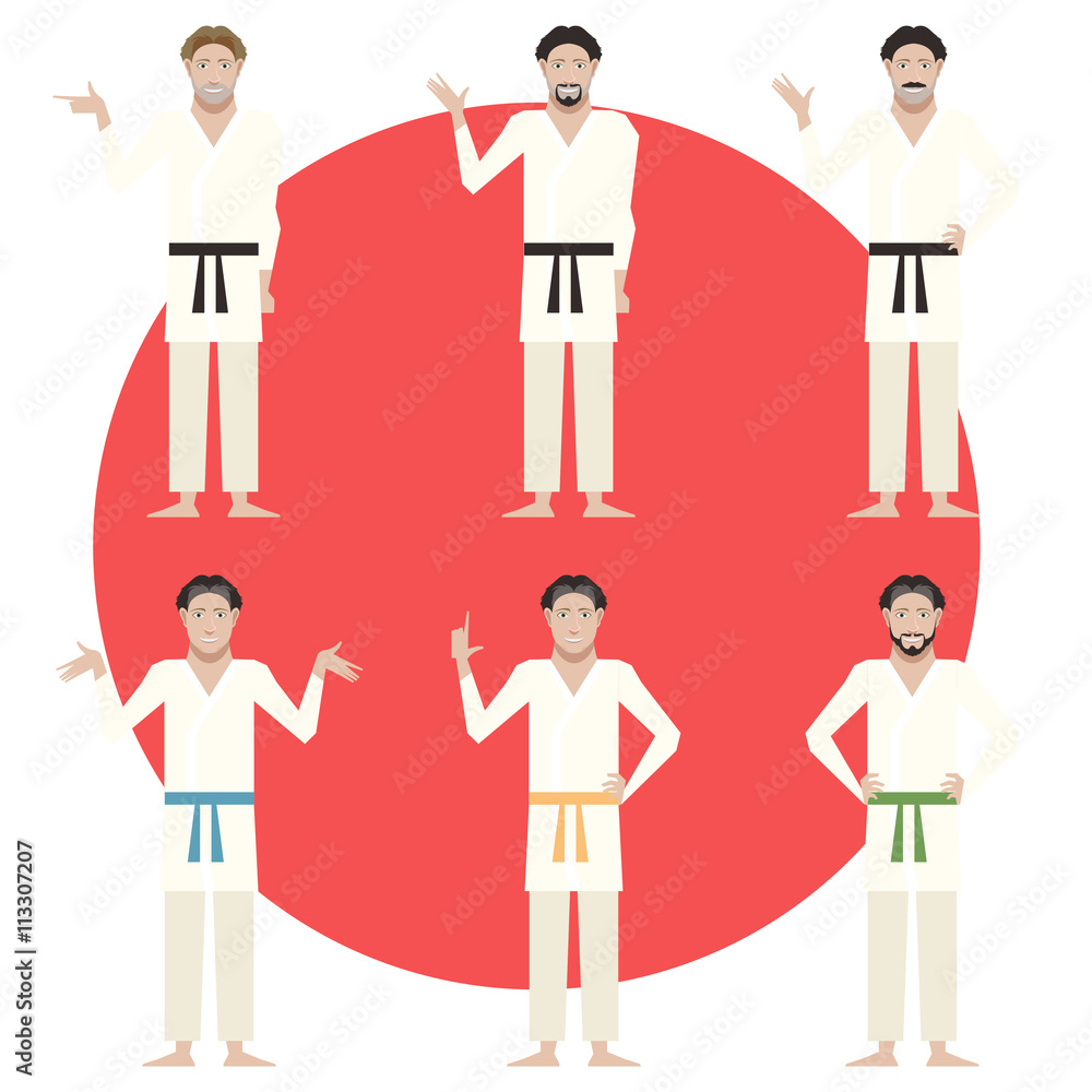 Wall mural Set of Karate men