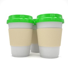 Three paper coffee cups. 3d rendering.