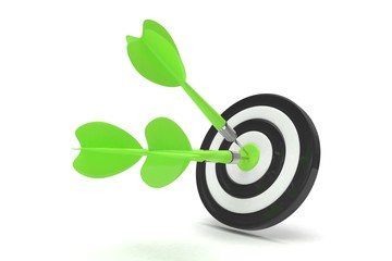 Three arrows darts in center. 3d rendering.