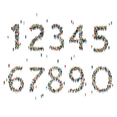 Numbers formed out of people. Top view. 