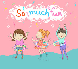 girl playing holahoop vector illustration