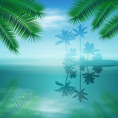 Fototapeta premium Sea with island and palm trees.