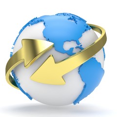Naklejka premium Arrows and Earth globe. 3d render
