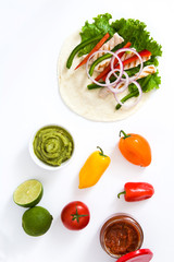 Mexican fajitas ingredients isolated on white background

