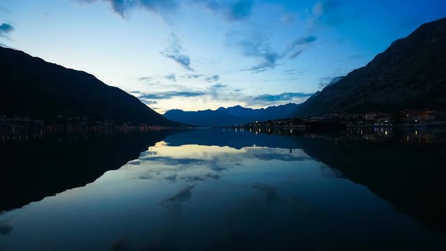 Sunset in Kotor bay. Timelapse