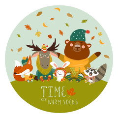Happy animals meeting autumn