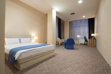 Spacious hotel room interior