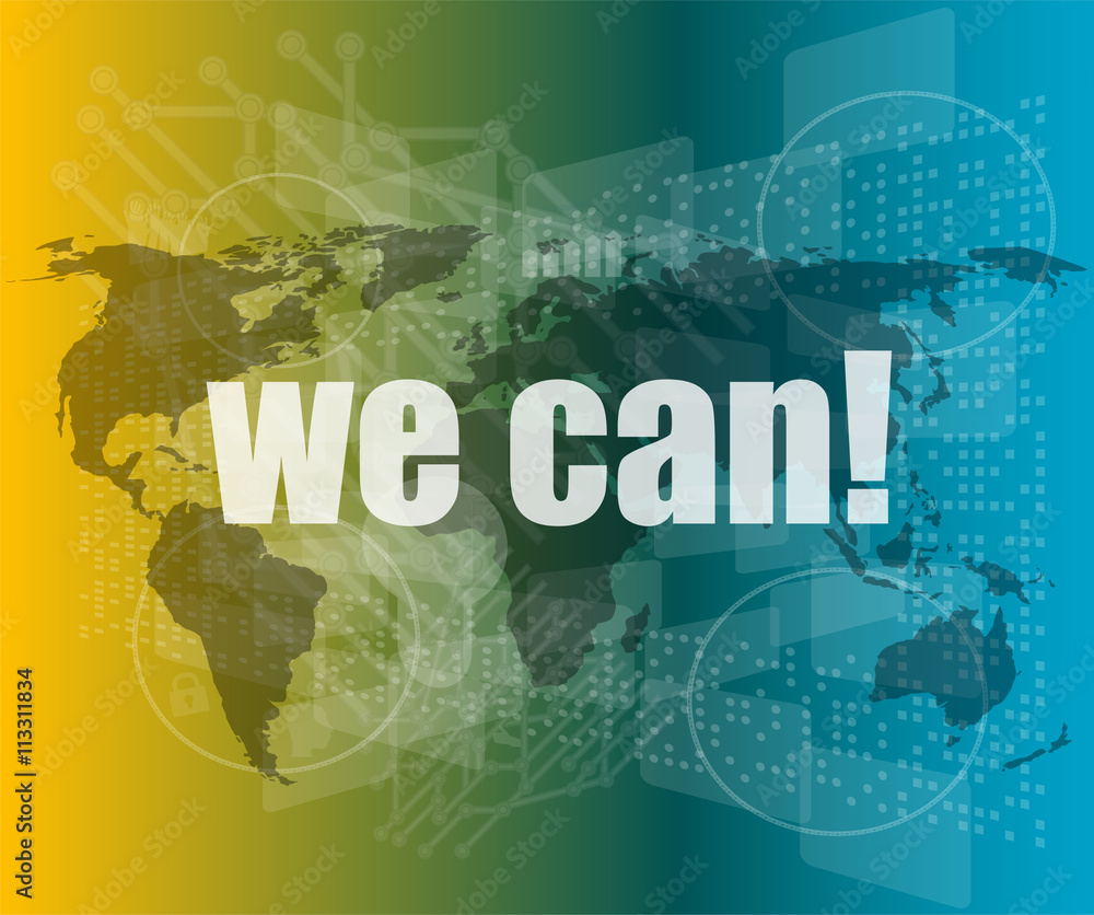 Poster we can text on digital touch screen interface vector quotation marks with thin line speech bubble. c