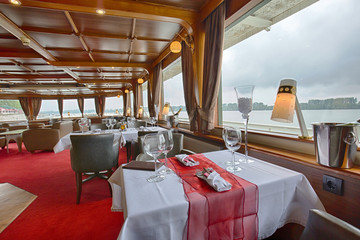 Interior of a cruise boat restaurant