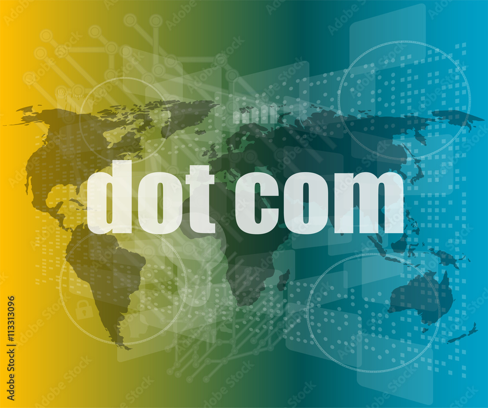 Poster words dot com on digital screen, information technology concept vector quotation marks with thin lin