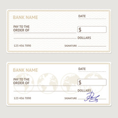 Bank Check Template Set. Vector